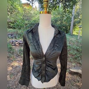 Zara Sage‎ Green Satin Women's Blouse Size Medium